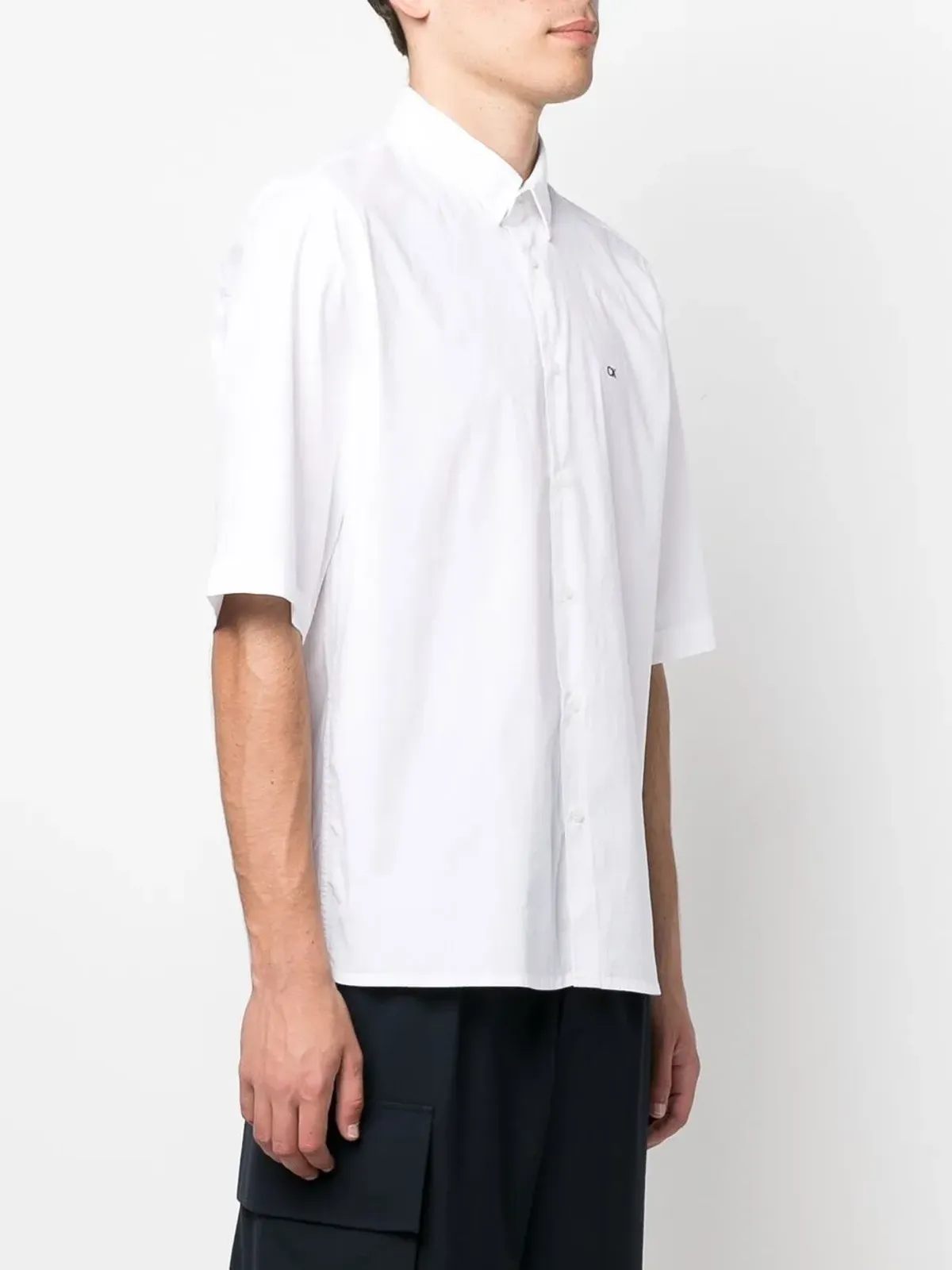 Calvin Klein ホワイトのショートスリーブストレッチコットンシャツ - 画像3