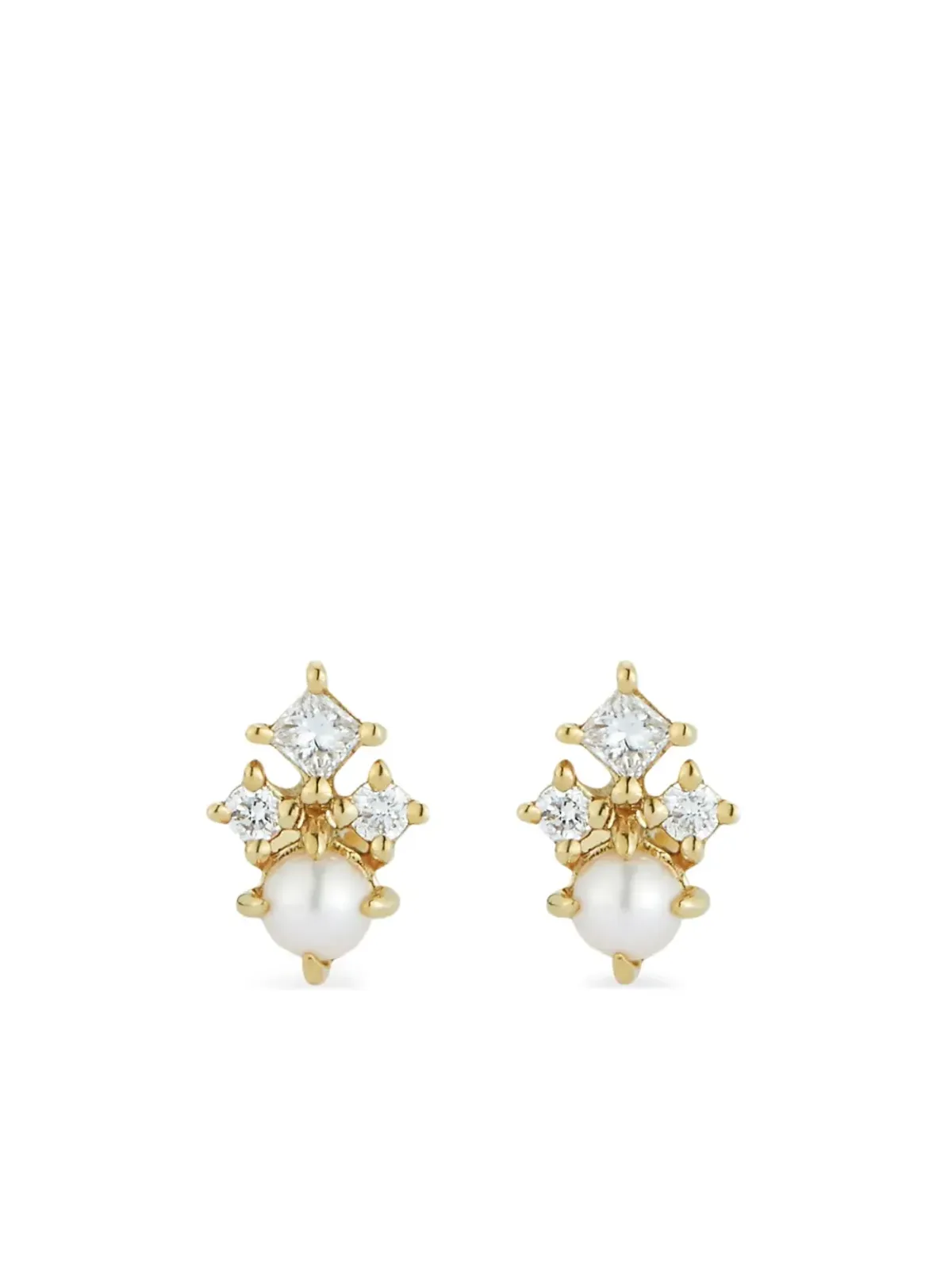 Mateo 14K Yellow Gold The Little Things Tri Diamond Pearl Studs Earrings - 画像1