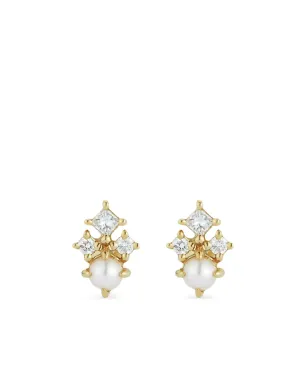 Mateo 14K Yellow Gold The Little Things Tri Diamond Pearl Studs Earrings - サムネイル1