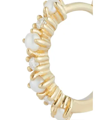 Mateo 14K イエローゴールド パール・ダイヤモンド フープピアス - サムネイル4