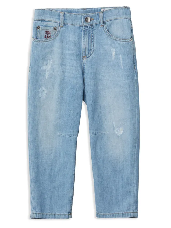 Brunello Cucinelli Kids Brunello Cucinelli Kids ダメージ加工ストレートジーンズ - ブルーの商品画像