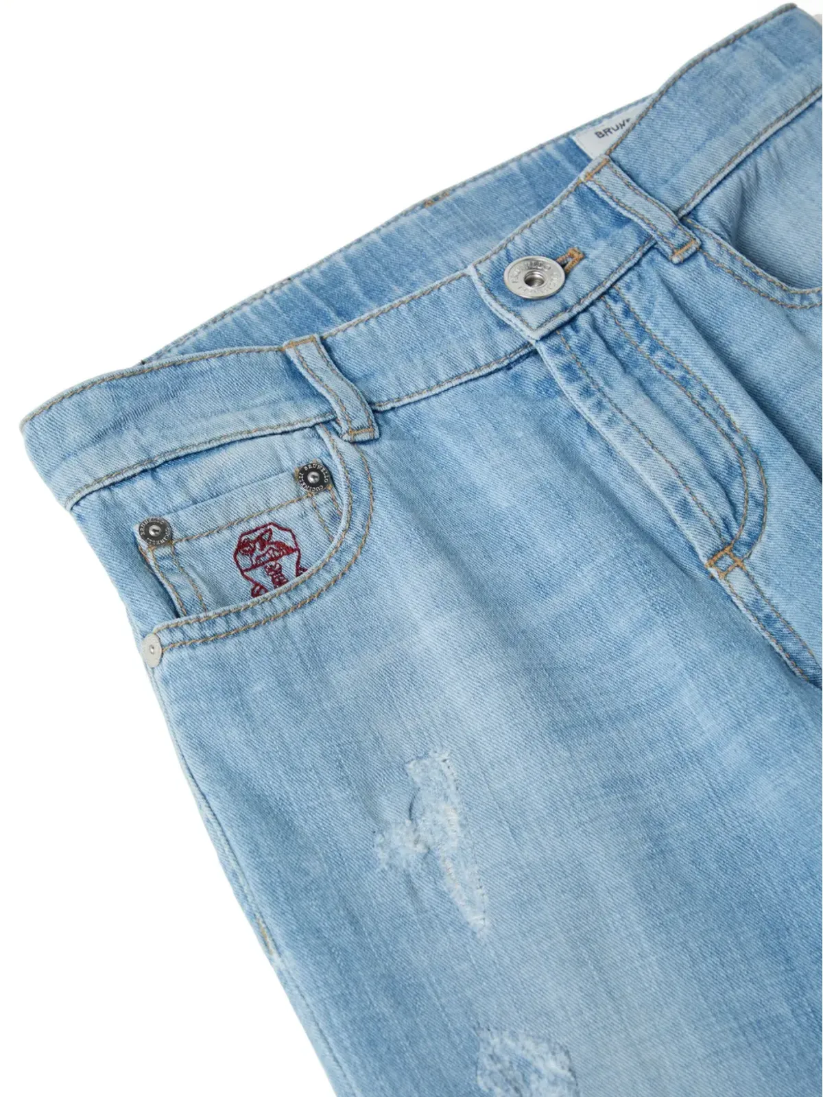 Brunello Cucinelli Kids ダメージ加工ストレートジーンズ - ブルー - 画像3
