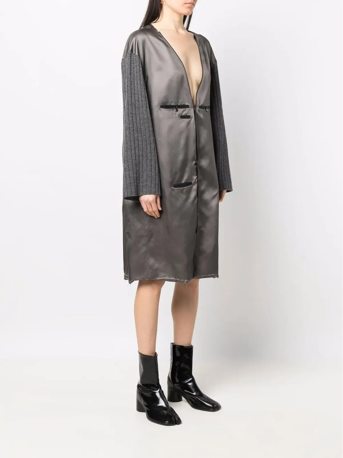 Maison Margiela コントラストスリーブ Vネック ドレス - 画像3