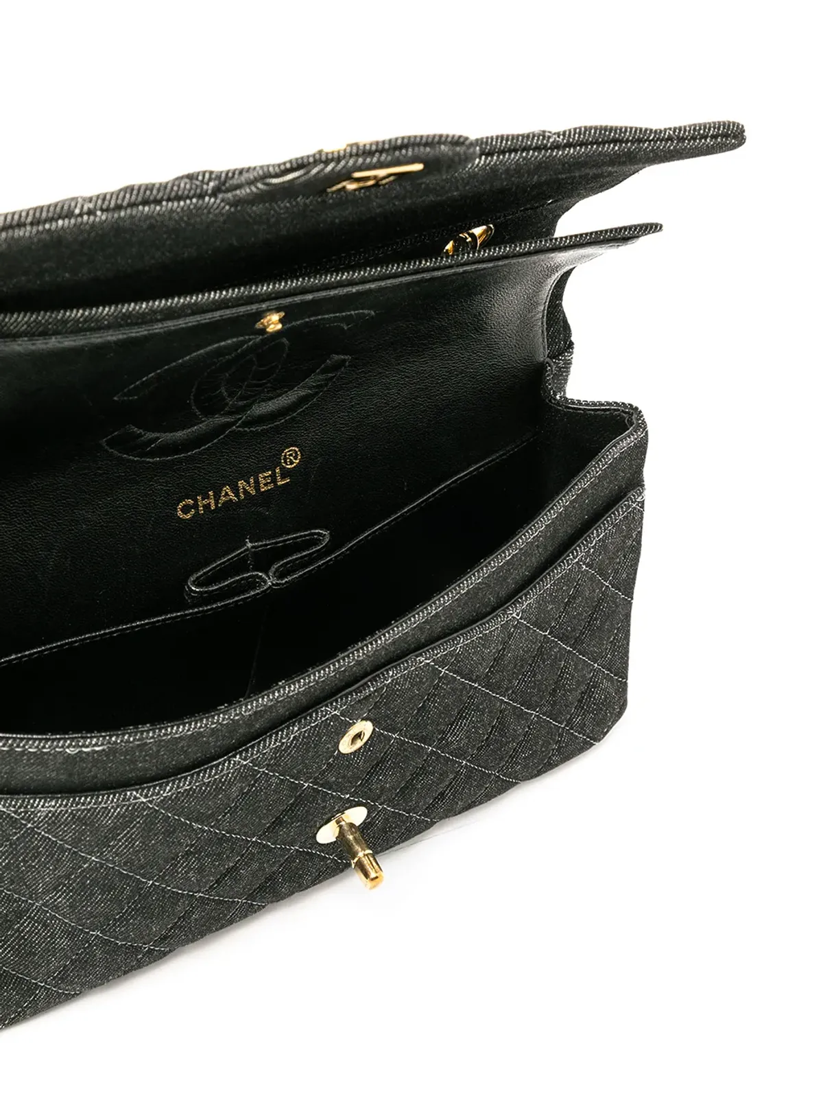 CHANEL Pre-Owned 1998年 ダブルフラップ デニム ショルダーバッグ - 画像5