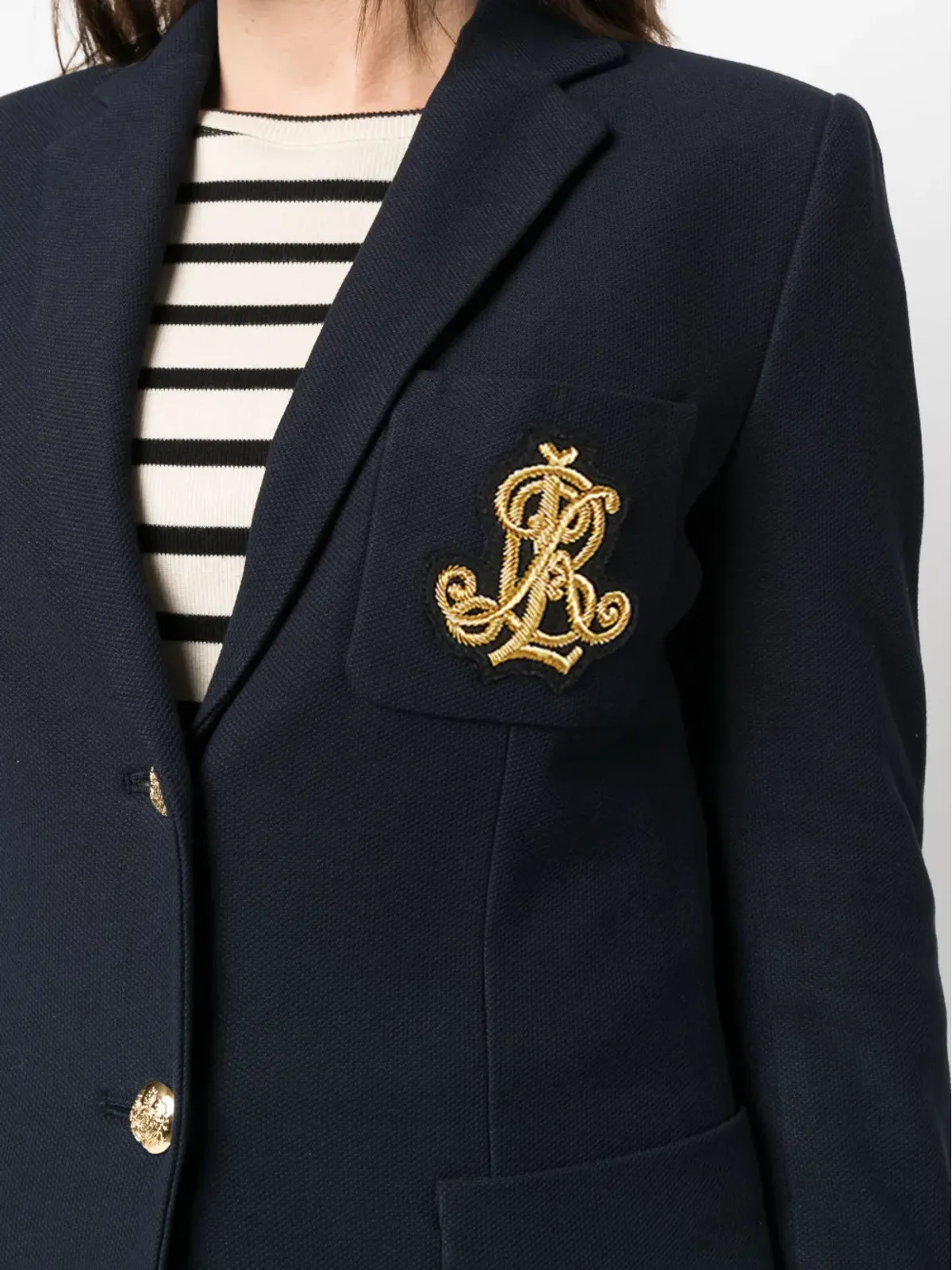Lauren Ralph Lauren 刺繍ロゴ入りシングルブレストブレザー - ネイビー - 画像5