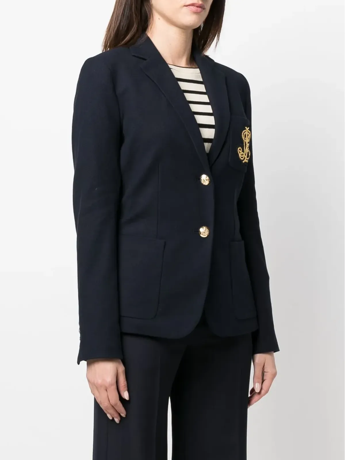 Lauren Ralph Lauren 刺繍ロゴ入りシングルブレストブレザー - ネイビー - 画像3