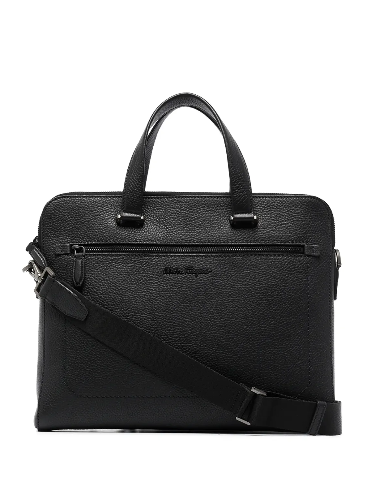 Ferragamo ロゴプレート付きレザー ブリーフケース - ブラック - 画像1