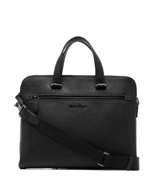 Ferragamo ロゴプレート付きレザー ブリーフケース - ブラック - サムネイル1