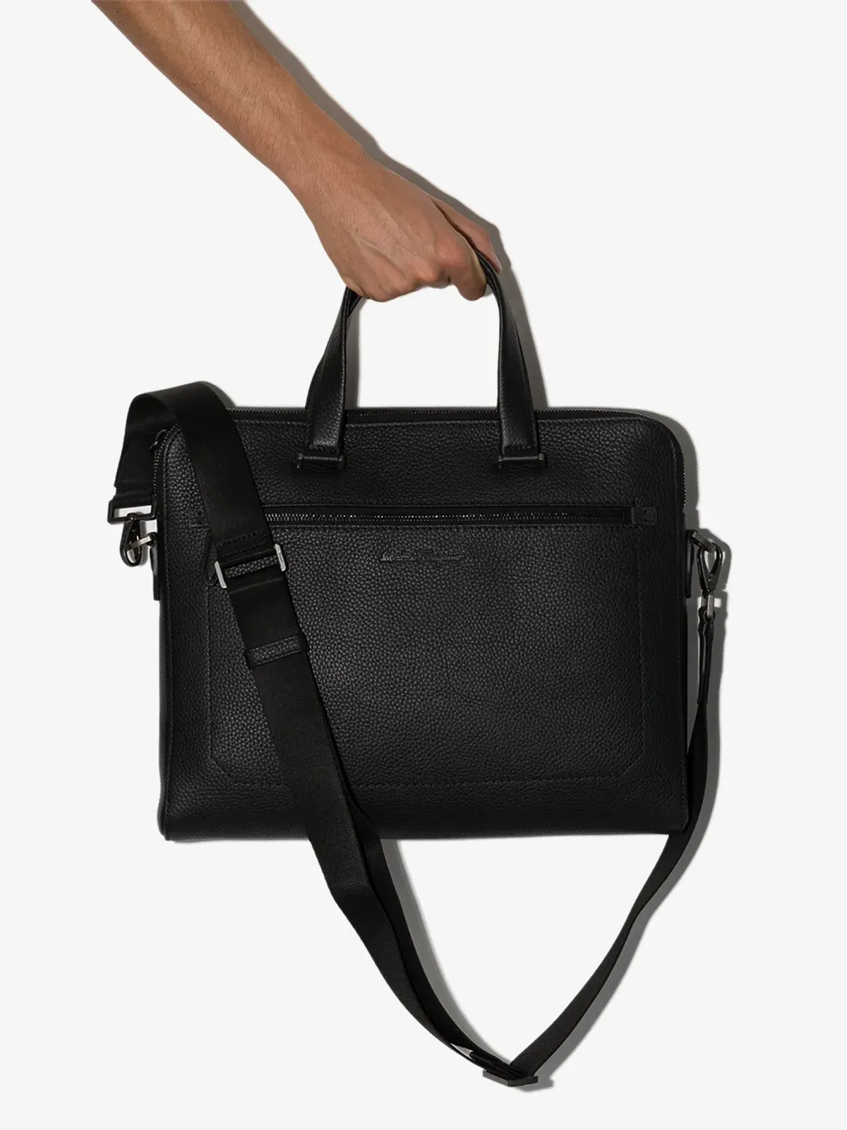Ferragamo ロゴプレート付きレザー ブリーフケース - ブラック - 画像4