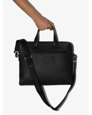 Ferragamo ロゴプレート付きレザー ブリーフケース - ブラック - サムネイル4