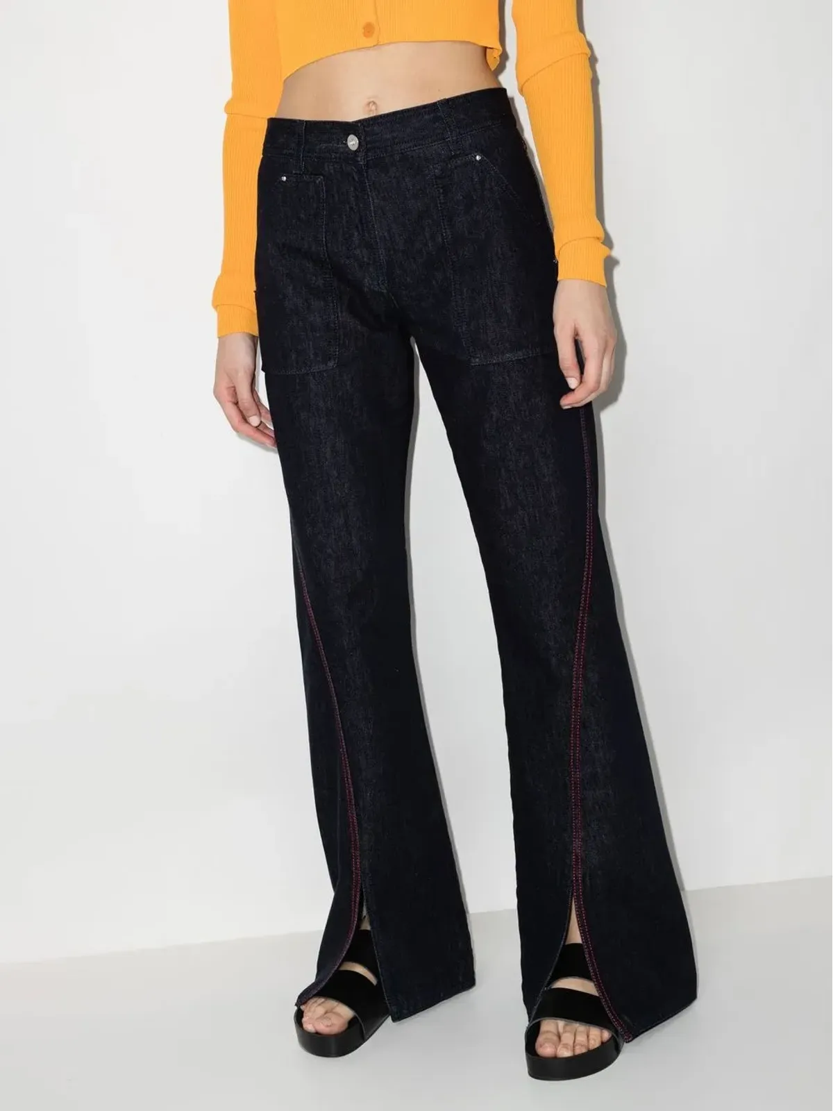 Ferragamo 前スリット入りワイドデニムジーンズ - 画像2