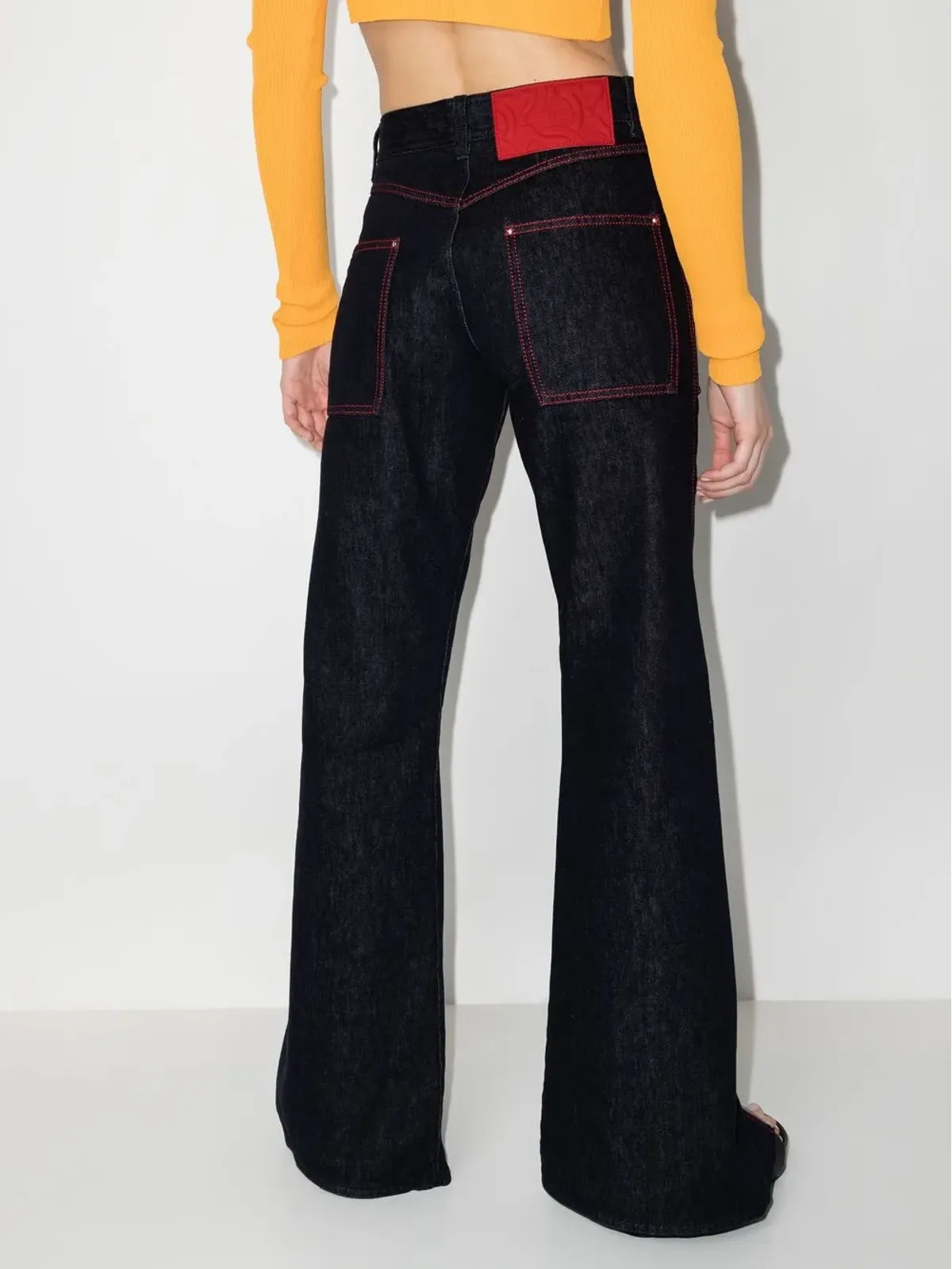 Ferragamo 前スリット入りワイドデニムジーンズ - 画像3