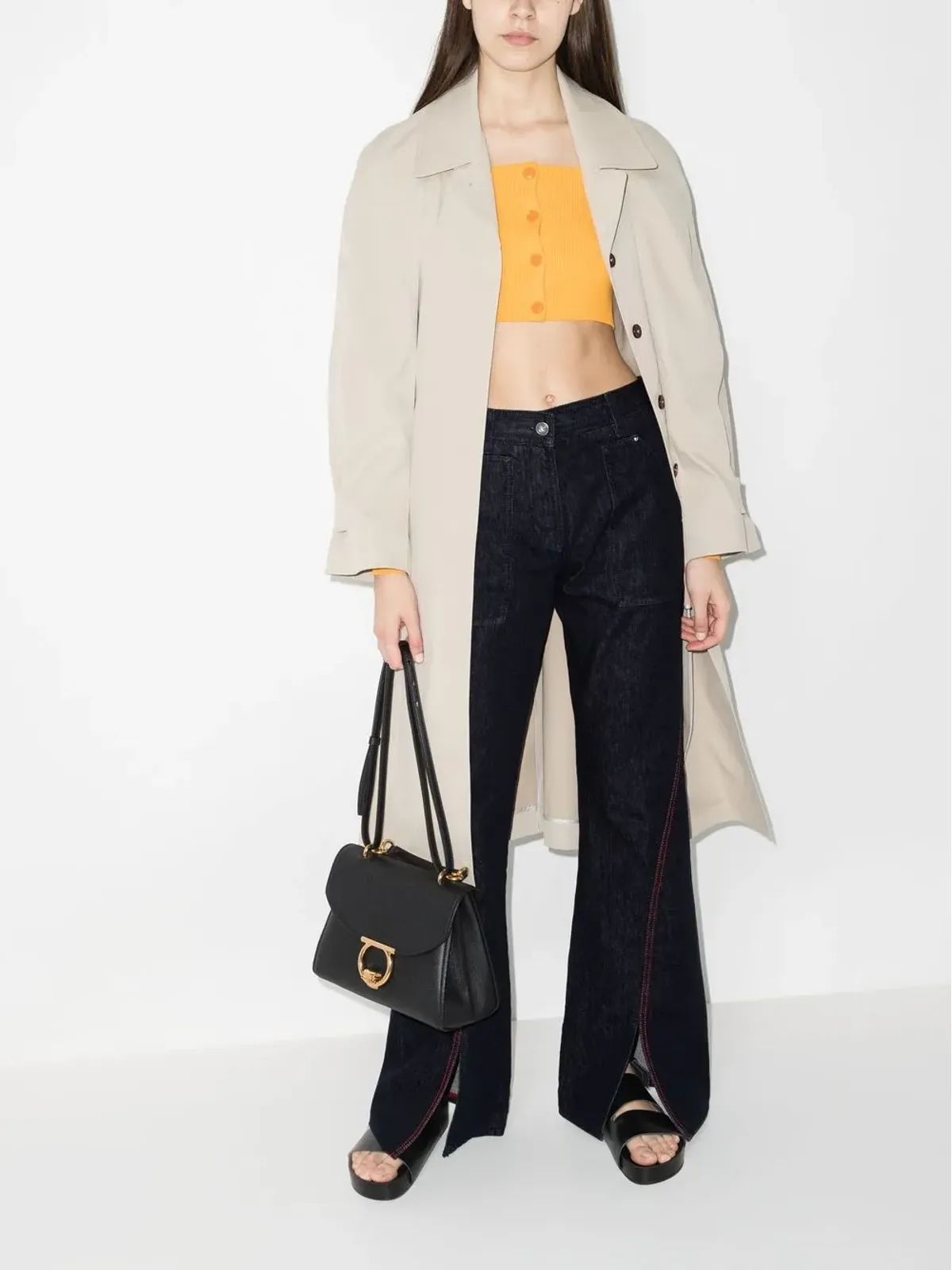 Ferragamo 前スリット入りワイドデニムジーンズ - 画像4