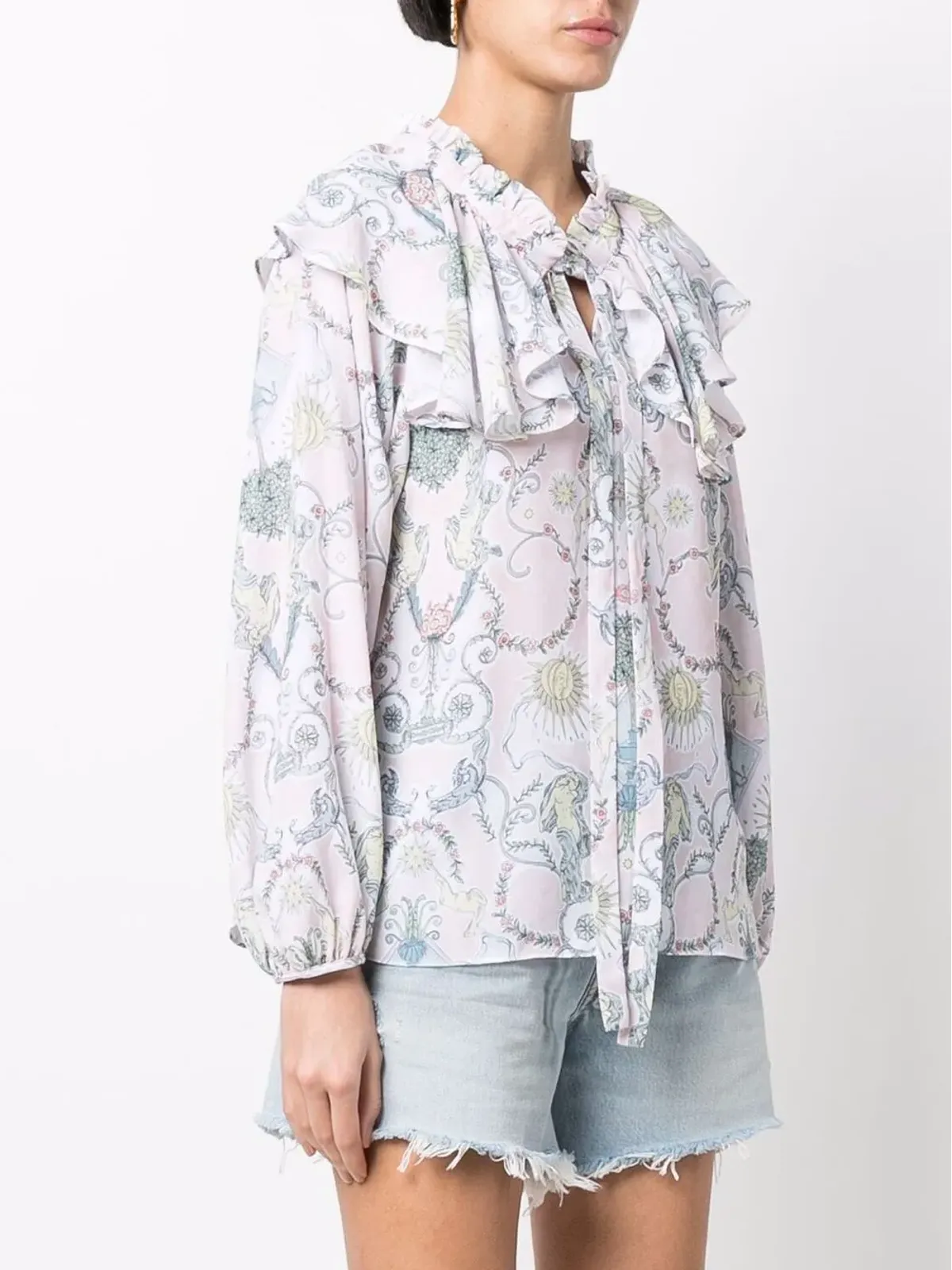 See by Chloé バロックプリントのフリルブラウス - 画像3