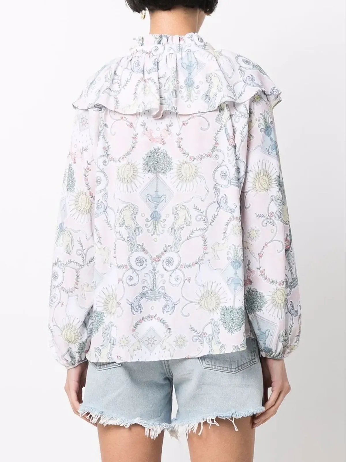 See by Chloé バロックプリントのフリルブラウス - 画像4