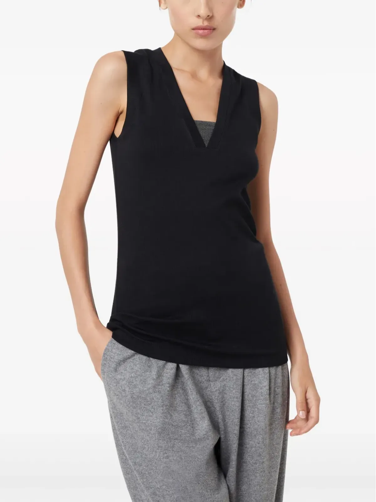 Brunello Cucinelli モニリチェーン装飾タンクトップ - 画像3