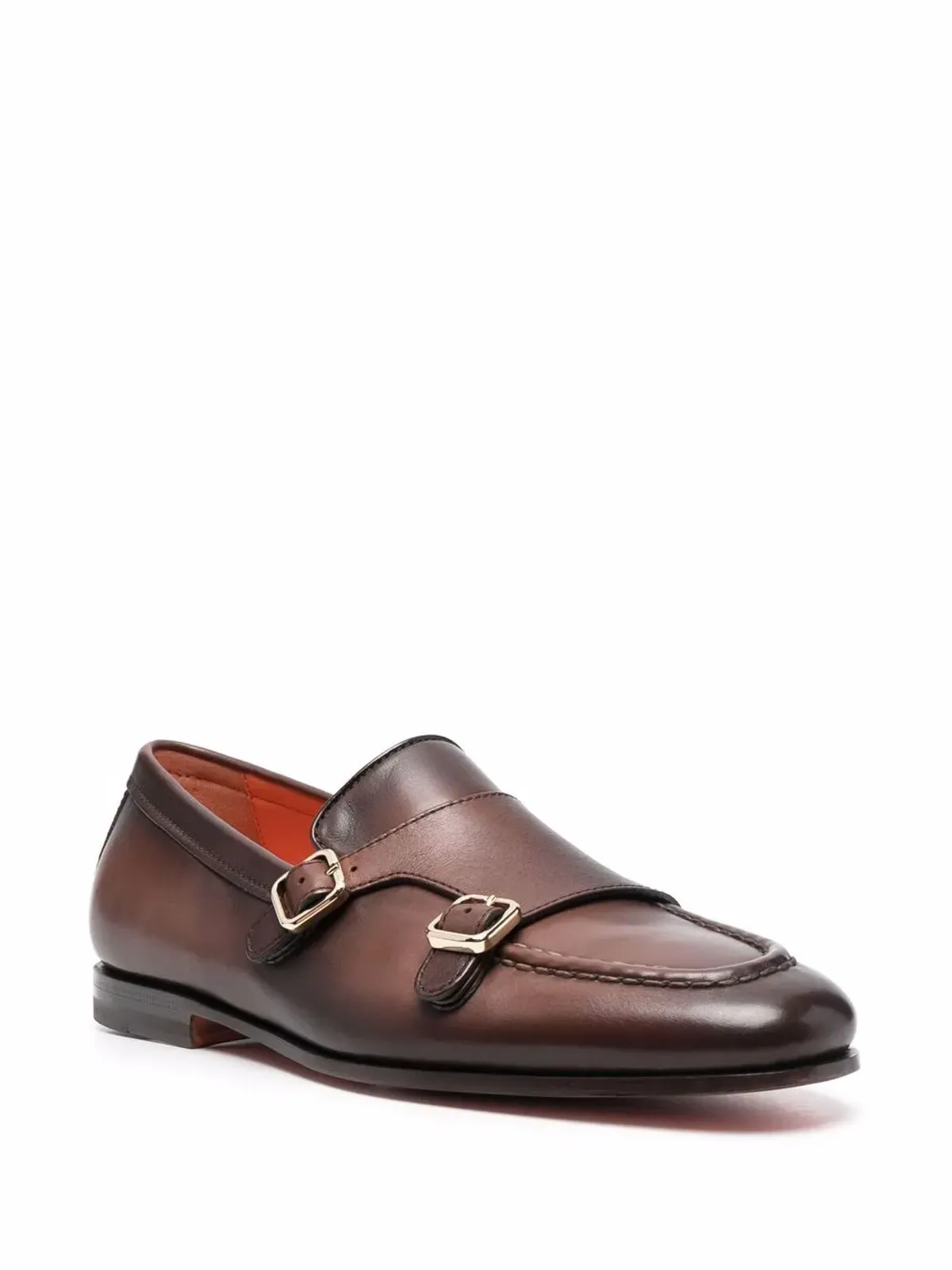 Santoni Carlos レザー モンクシューズ ブラウン - 画像2
