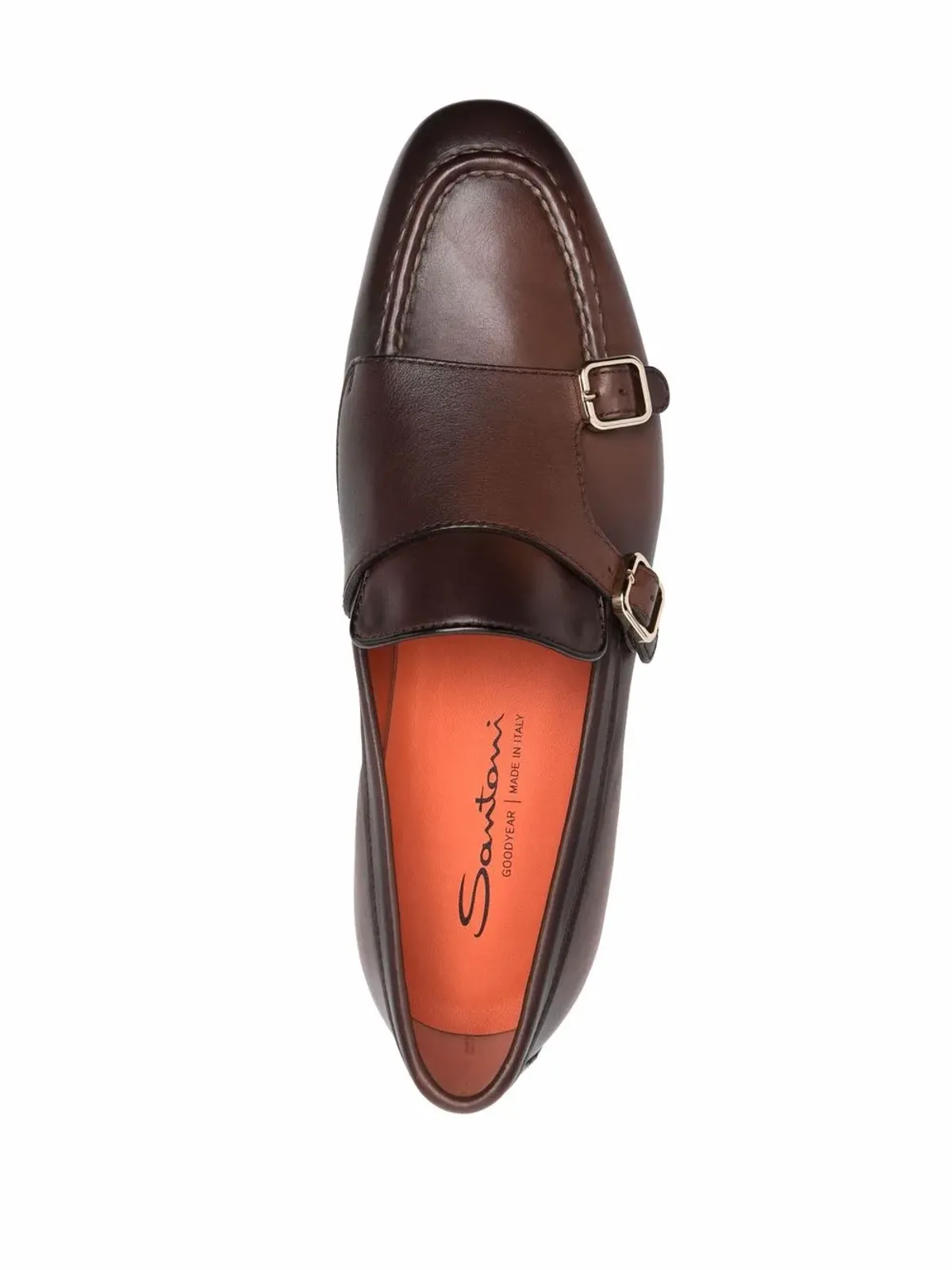 Santoni Carlos レザー モンクシューズ ブラウン - 画像4