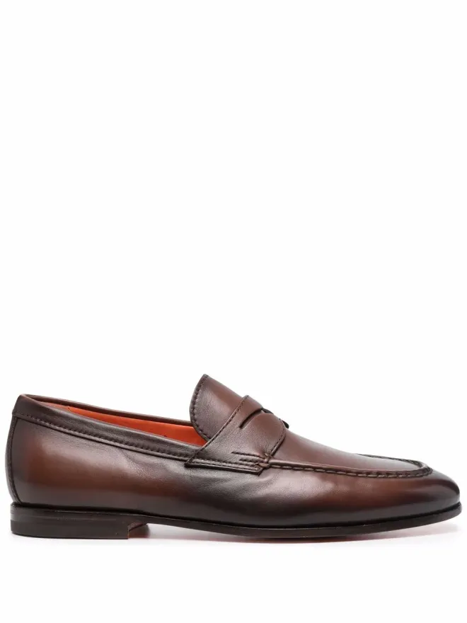 Santoni Santoni レザー フラットローファー ブラウンの商品画像