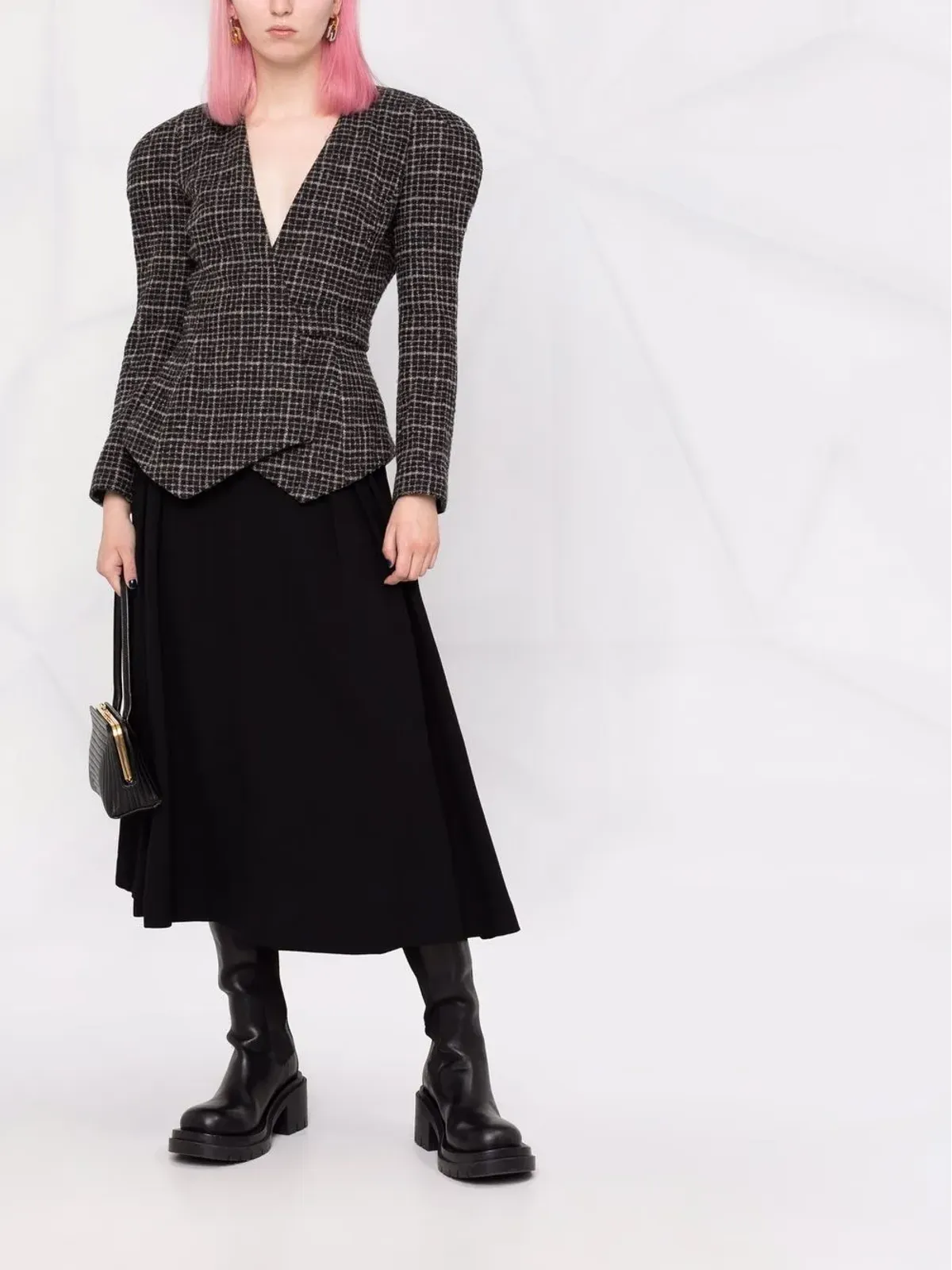 Ulyana Sergeenko チェック柄ラップスタイルブレザー - 画像2