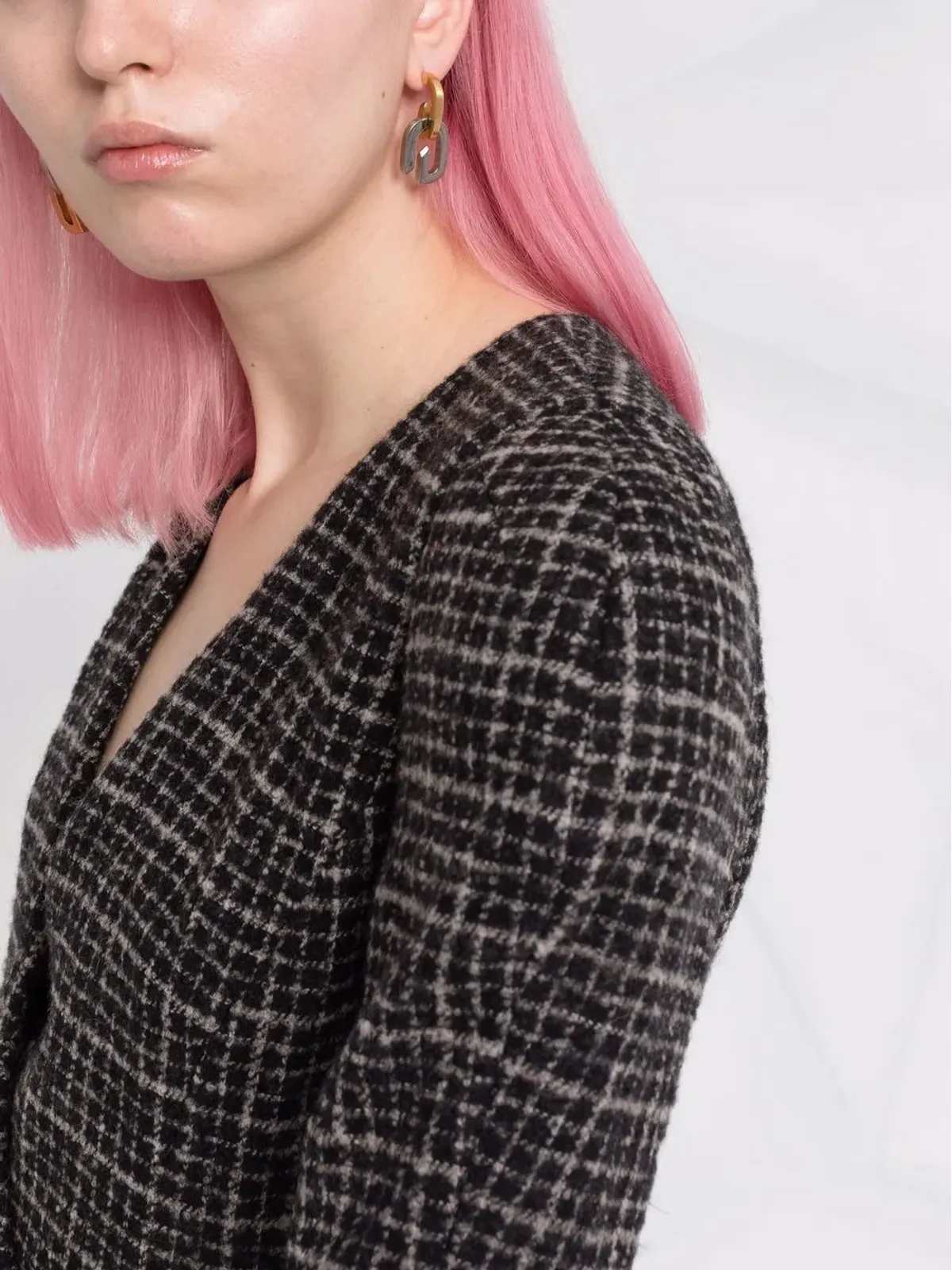Ulyana Sergeenko チェック柄ラップスタイルブレザー - 画像3