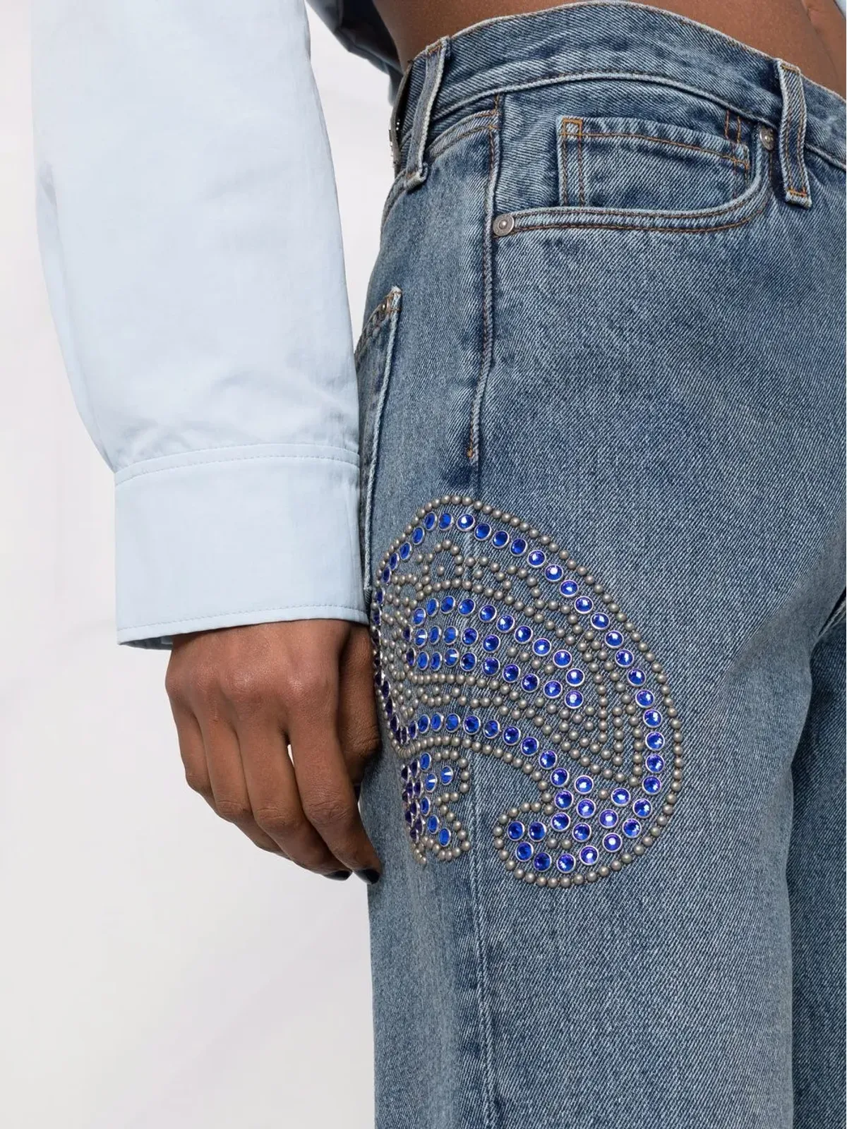 ETRO ラインストーン装飾 ペイズリーデニムジーンズ - ブルー - 画像3