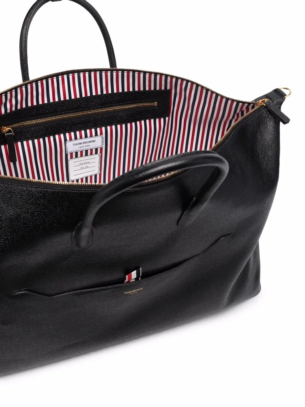 Thom Browne RWB stripe leather holdall - Black - 画像5
