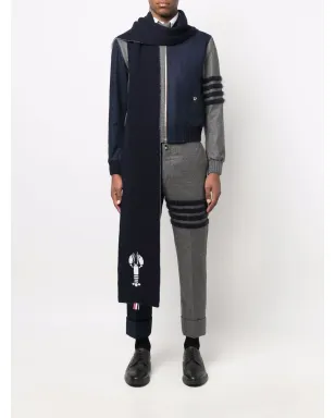 Thom Browne ロブスター柄インターシャ編みウールスカーフ（ブルー） - サムネイル2