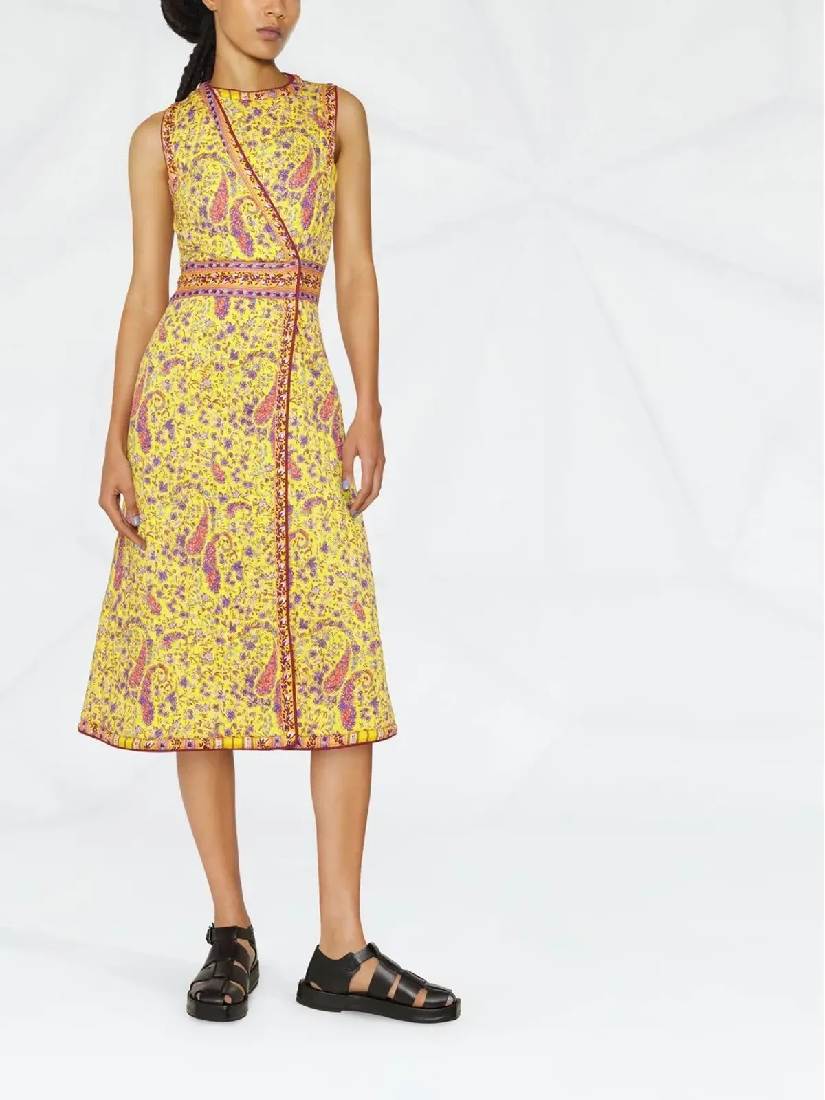 ETRO キルティング花柄プリント ミディドレス イエロー - 画像2