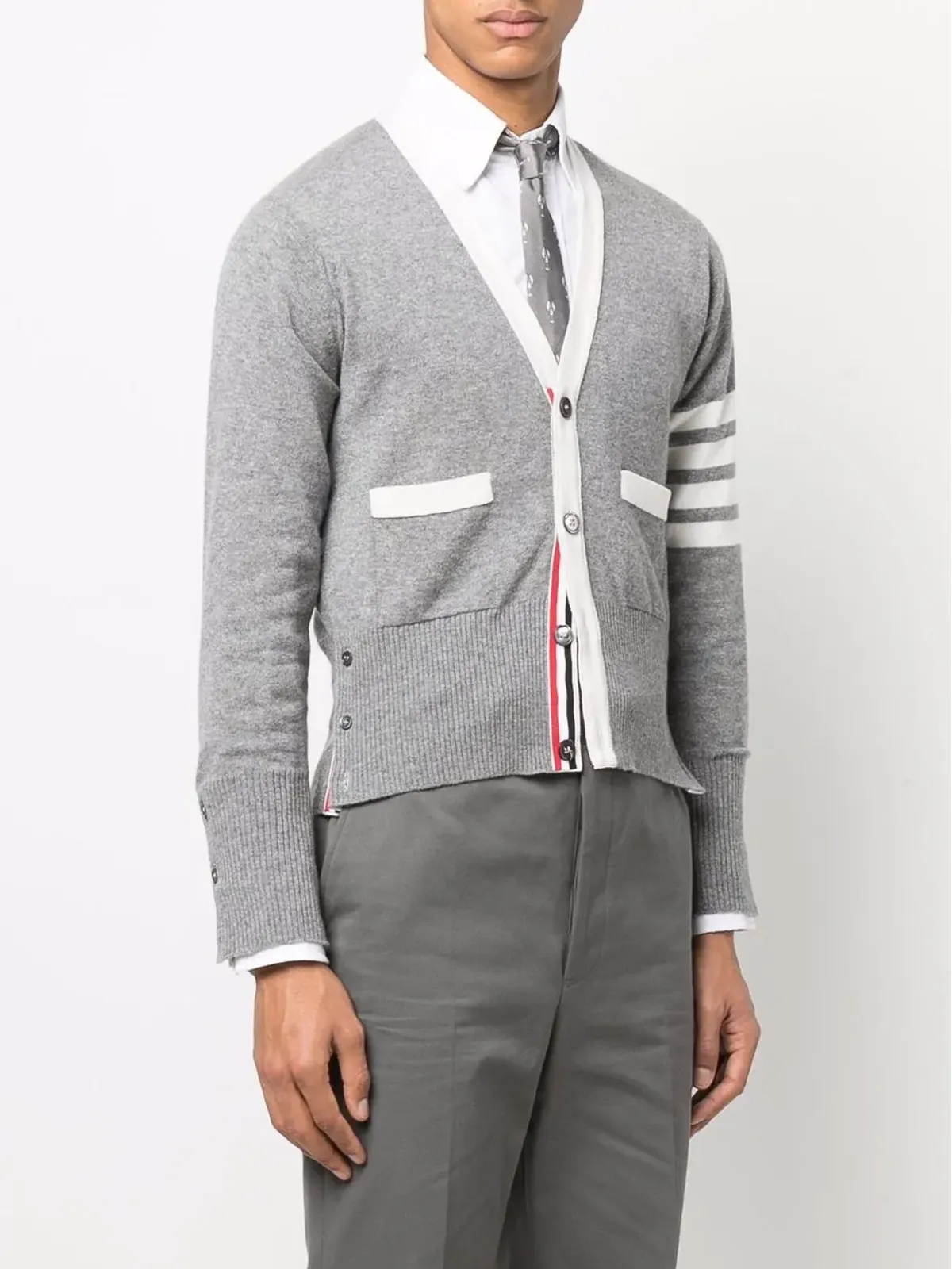 Thom Browne 4バー・ストライプニットカーディガン - グレー - 画像3