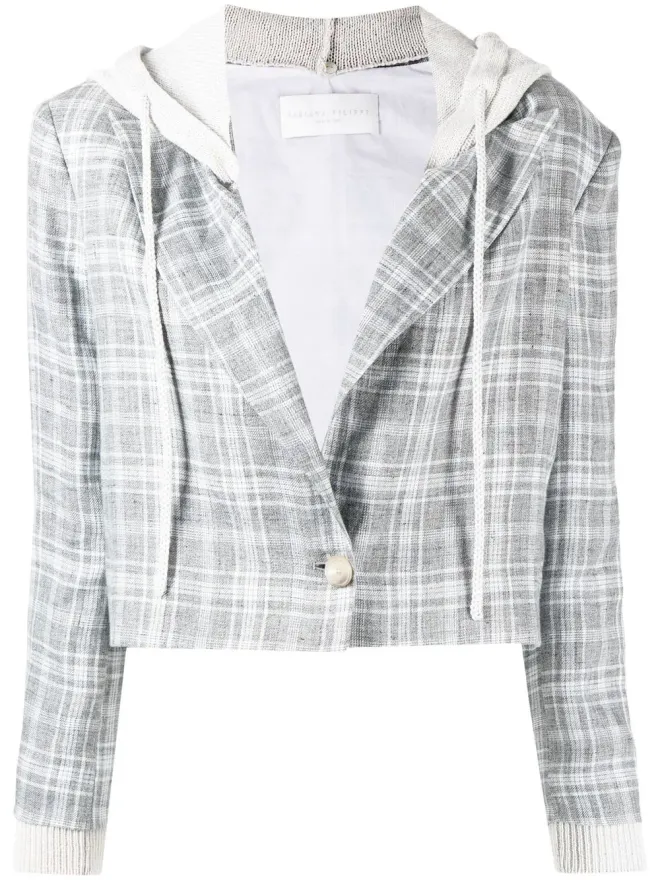 Fabiana Filippi Fabiana Filippi チェック柄 デタッチャブルフード付き クロップド ブレザー - グレーの商品画像