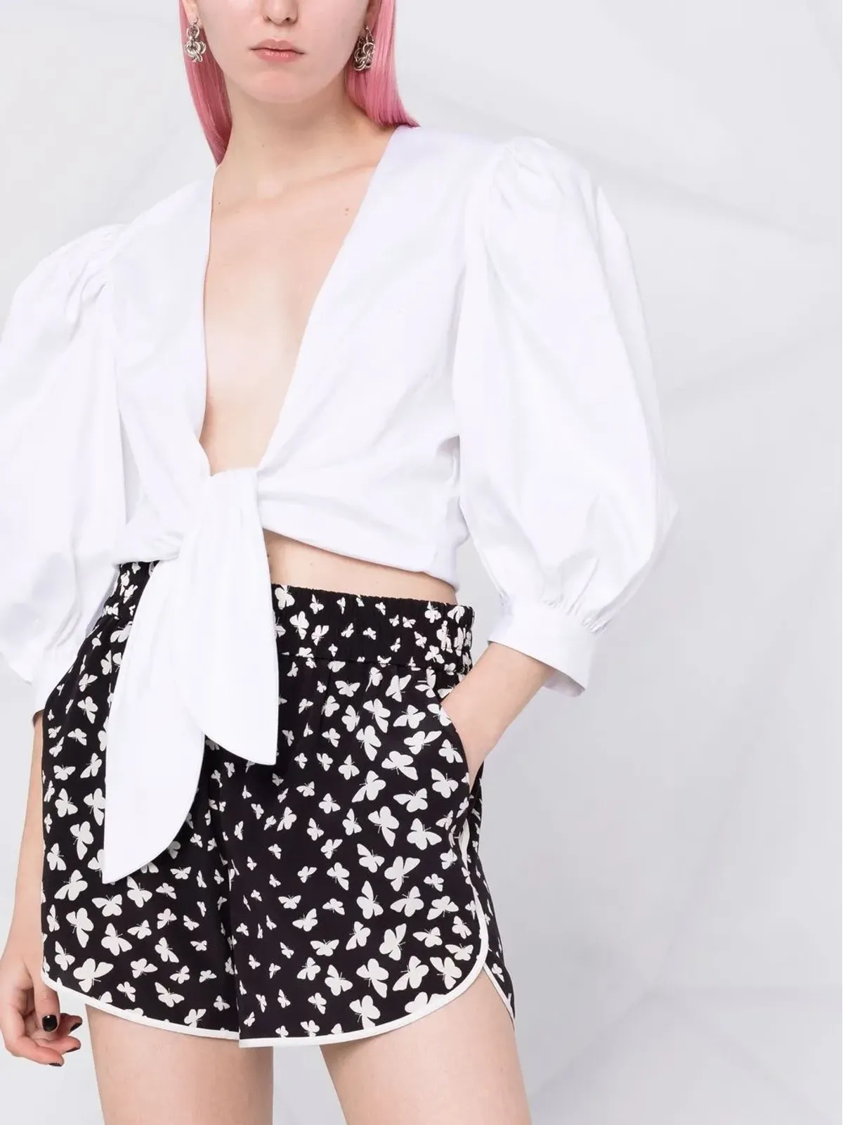 RED Valentino バタフライプリント シルクショーツ - 画像5