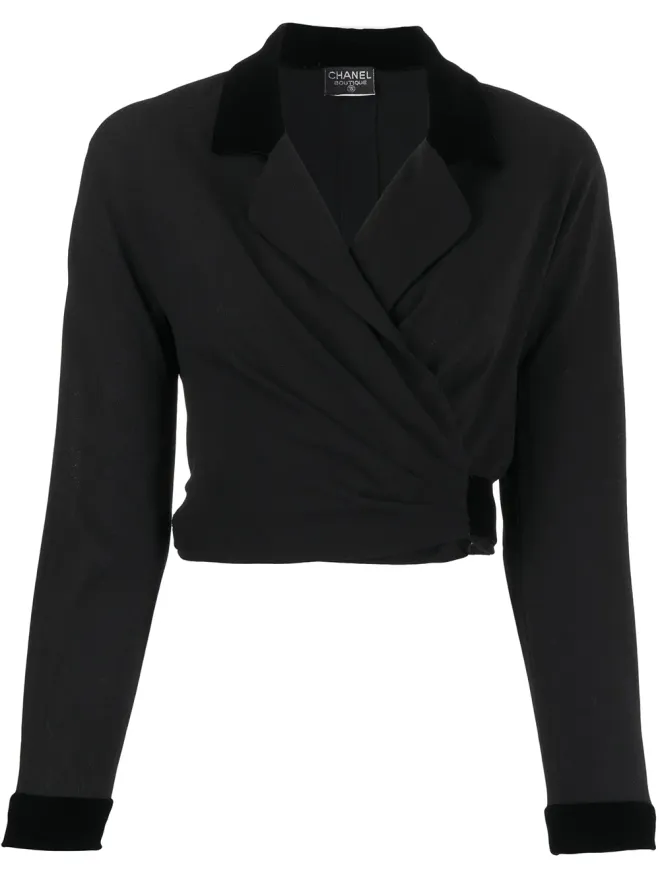 CHANEL Pre-Owned CHANEL Pre-Owned 1992 cropped wrap blazer - Blackの商品画像
