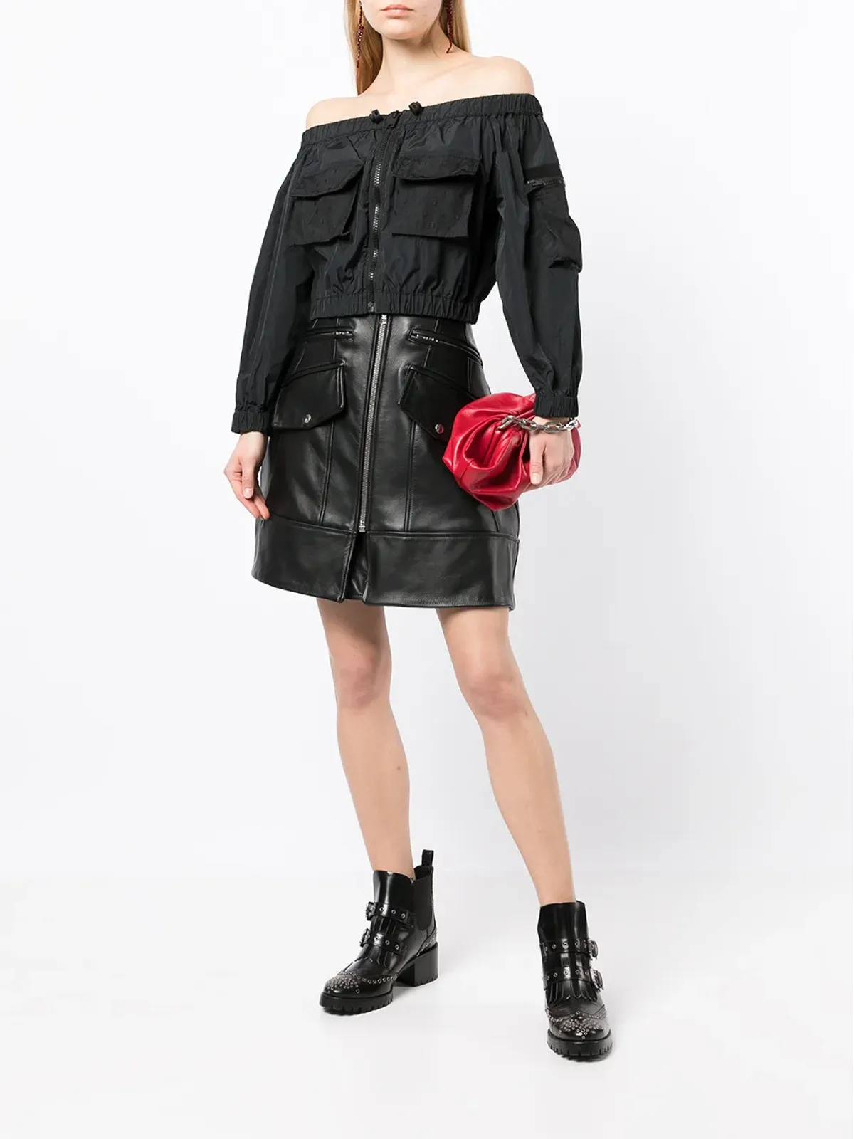 RED Valentino オフショルダー クロップド ジップアップ ジャケット - 画像2