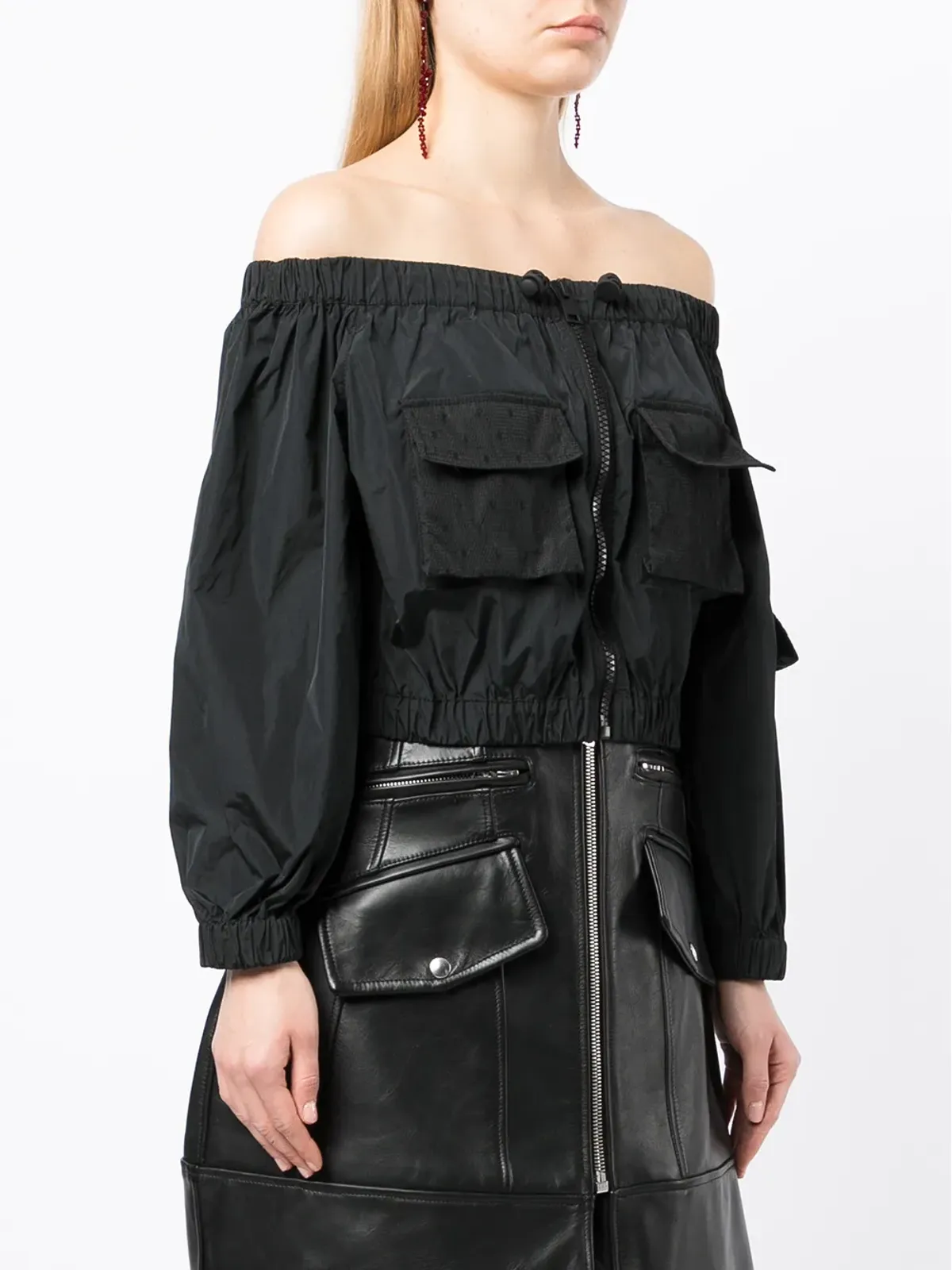RED Valentino オフショルダー クロップド ジップアップ ジャケット - 画像3