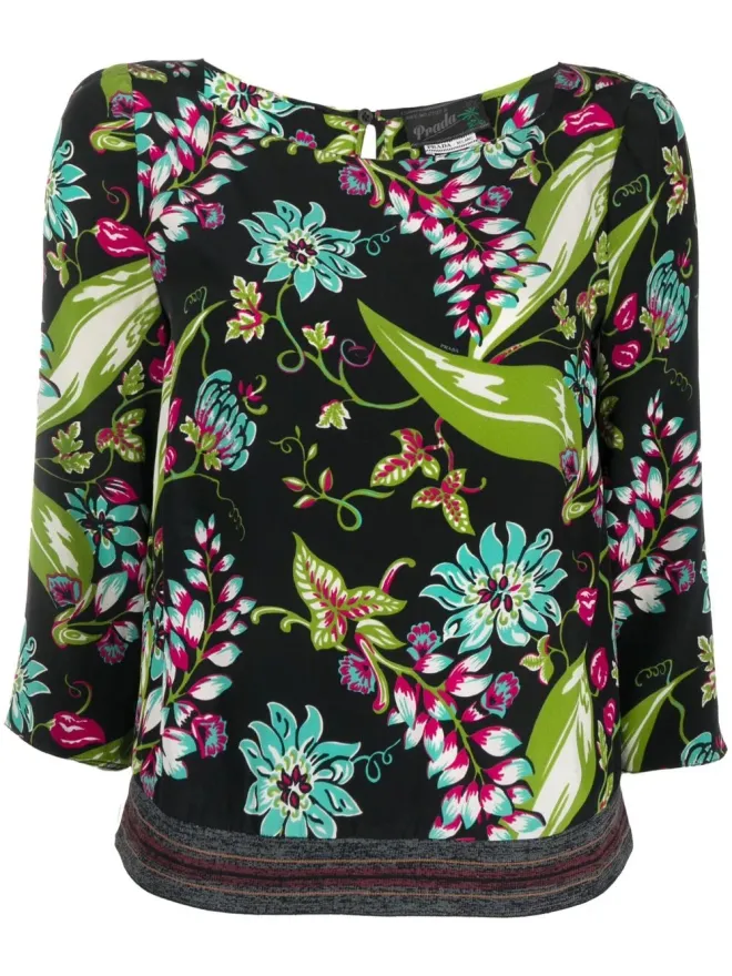 Prada Pre-Owned Prada Pre-Owned 花柄プリント シルクトップスの商品画像