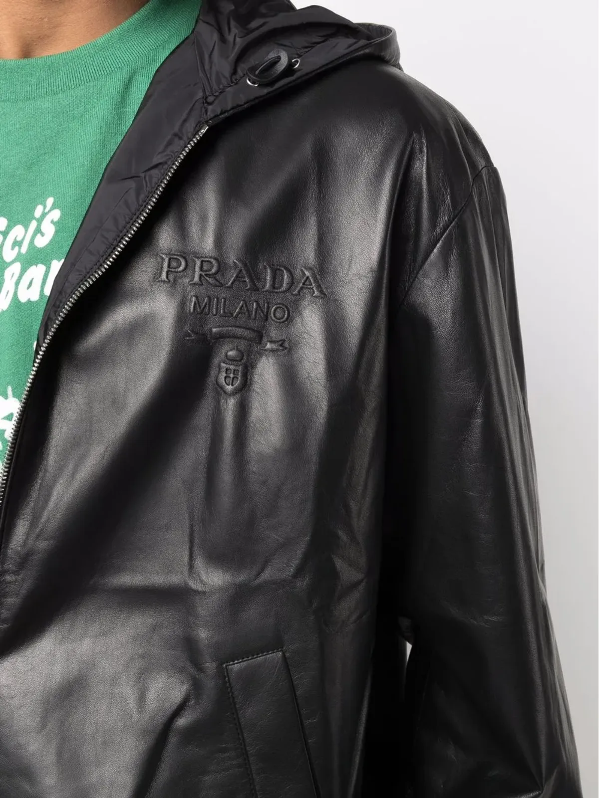 Prada デボスドロゴ フード付き レザージャケット - 画像5
