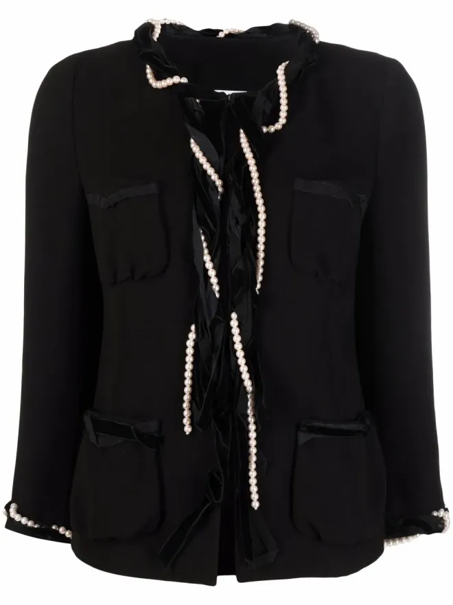 Moschino Pre-Owned Moschino Pre-Owned 1990s pearl-embellished single-breasted jacket - ブラックの商品画像