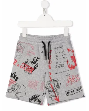 Diesel Kids 手書き風プリントのドローストリングショートパンツ - サムネイル1