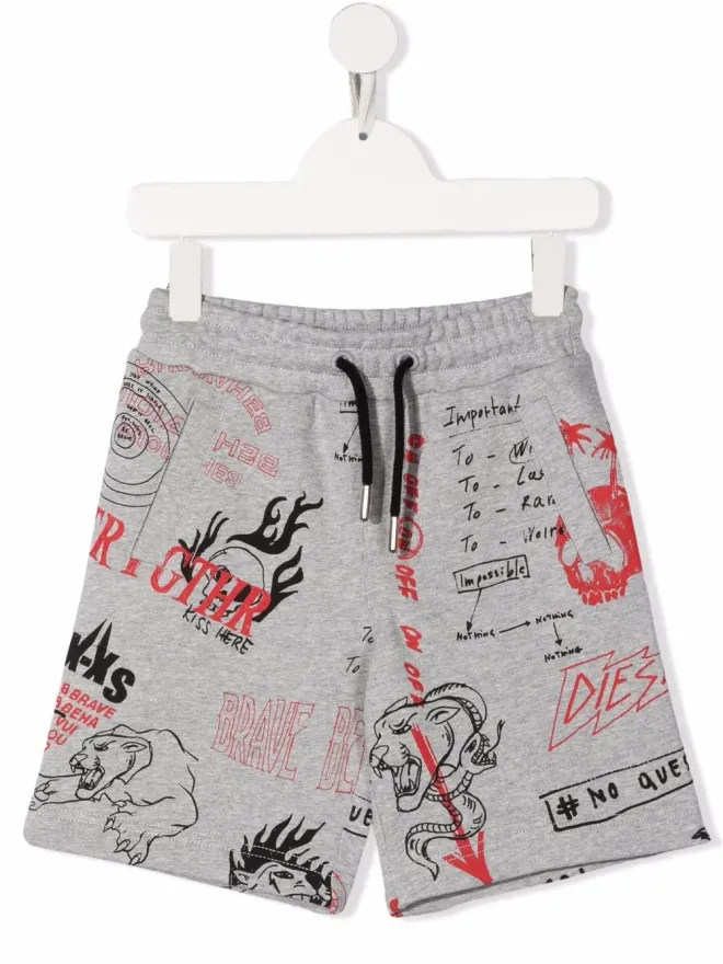Diesel Kids Diesel Kids 手書き風プリントのドローストリングショートパンツの商品画像