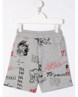Diesel Kids 手書き風プリントのドローストリングショートパンツ - サムネイル2