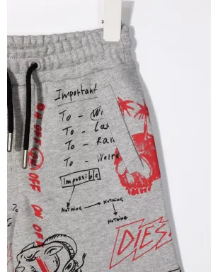 Diesel Kids 手書き風プリントのドローストリングショートパンツ - サムネイル3