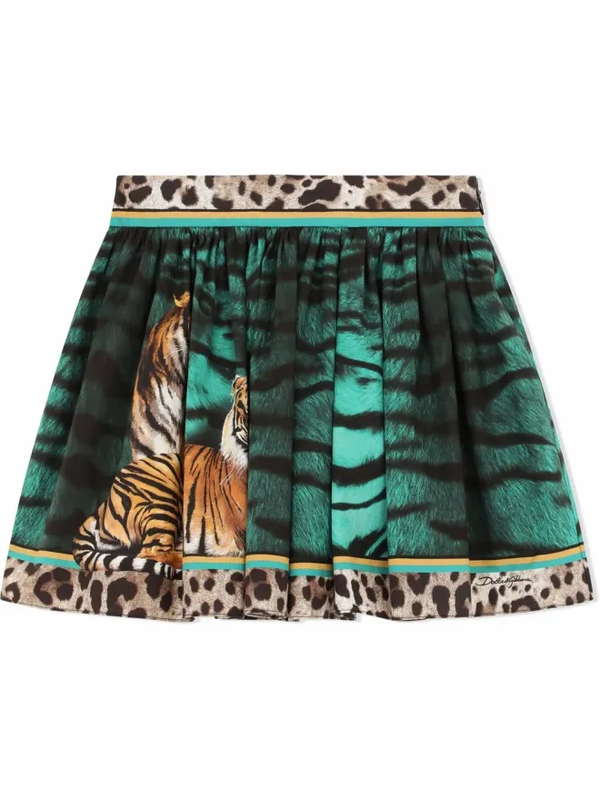Dolce & Gabbana Kids Dolce & Gabbana Kids タイガープリントのプリーツスカート グリーンの商品画像