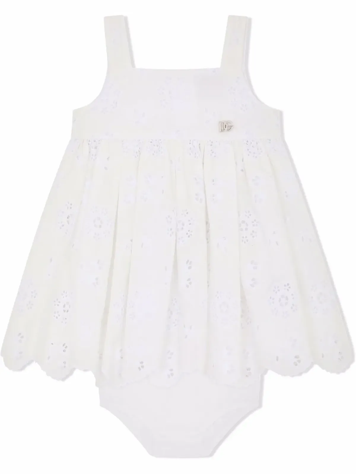 Dolce & Gabbana Kids ブロderie-anglaise ポプリン ドレスとブルマー セット - White - 画像1