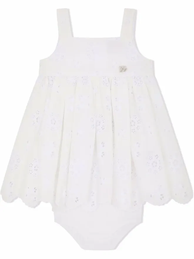 Dolce & Gabbana Kids Dolce & Gabbana Kids ブロderie-anglaise ポプリン ドレスとブルマー セット - Whiteの商品画像