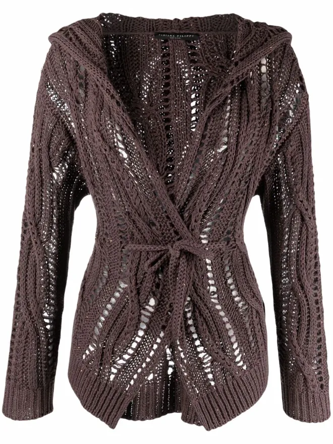 Fabiana Filippi Fabiana Filippi スパンコール付きケーブルニットフード付きカーディガンの商品画像