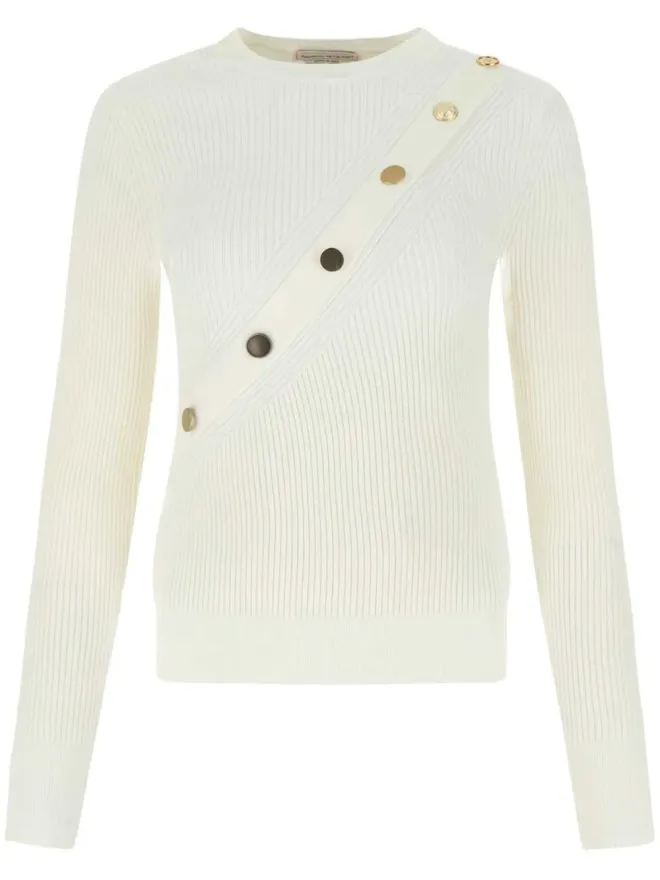 Alexander McQueen Alexander McQueen リブ編みボタンディテールトップス（ホワイト）の商品画像