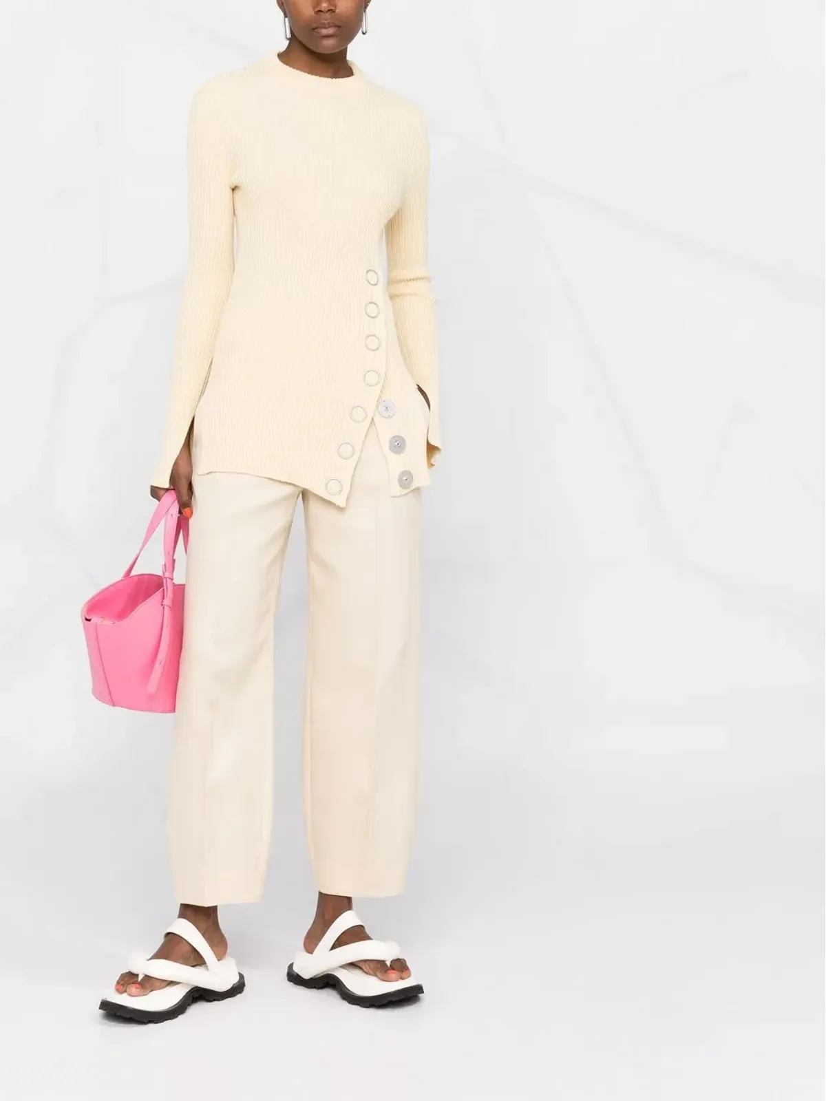Jil Sander スナップボタン付きリブ編みトップ - 画像2