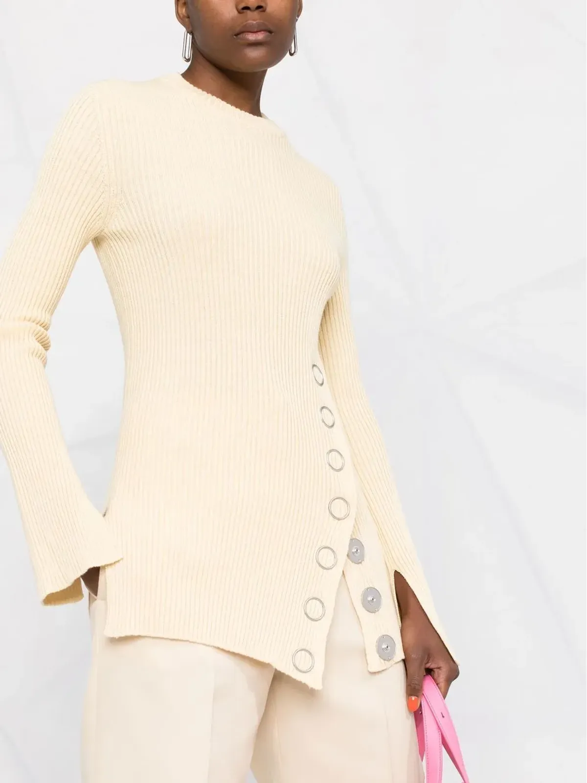 Jil Sander スナップボタン付きリブ編みトップ - 画像3