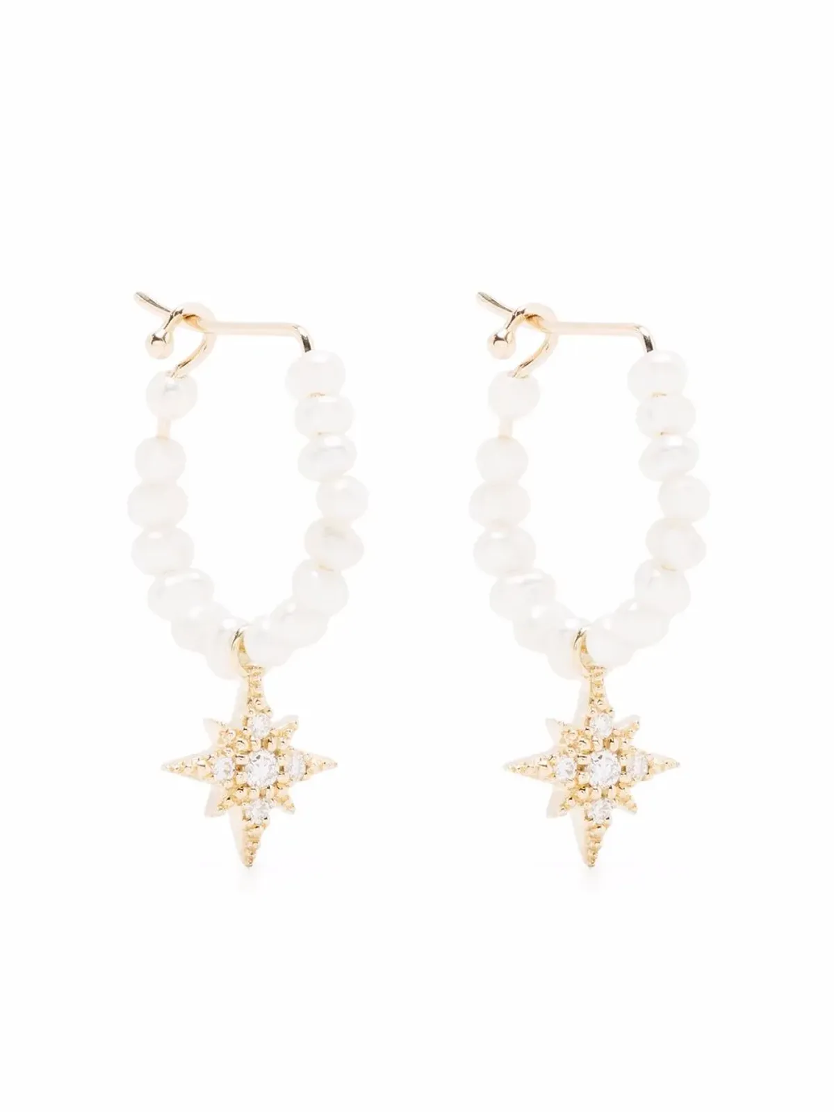 Mizuki 14K イエローゴールド ダイヤモンド スター パール フープピアス - 画像1